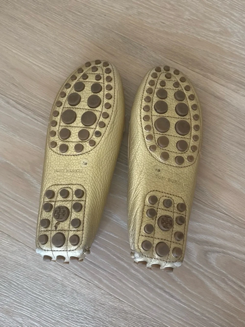 Tory Burch Metallic Gold Leather Driving Loafers
